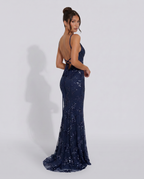 EVIE | Embellished Mesh Deep V-Neck Maxi Dress
