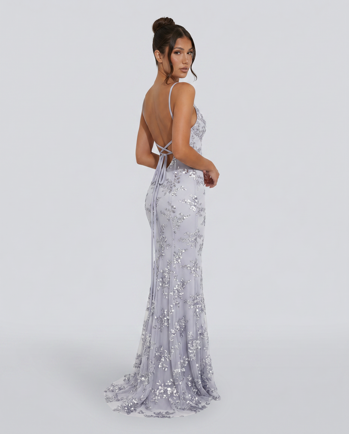 EVIE | Embellished Mesh Deep V-Neck Maxi Dress