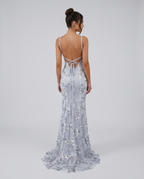 EVIE | Embellished Mesh Deep V-Neck Maxi Dress