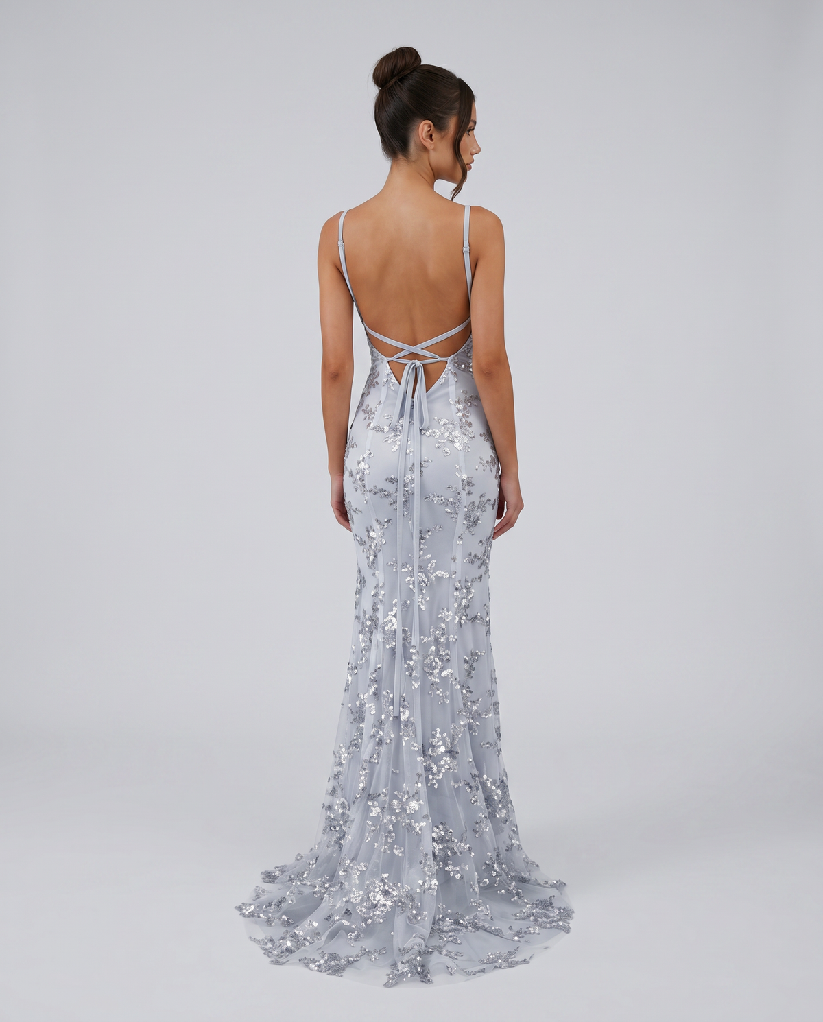 EVIE | Embellished Mesh Deep V-Neck Maxi Dress