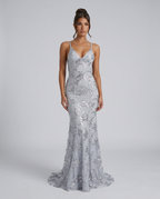 EVIE | Embellished Mesh Deep V-Neck Maxi Dress