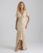 EVIE | Floral Print Lace Trim Cap Sleeve Maxi Dress