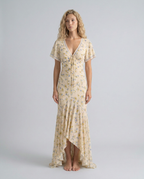 EVIE | Floral Print Lace Trim Cap Sleeve Maxi Dress
