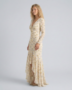 EVIE | Floral Print Lace Trim Cap Sleeve Maxi Dress