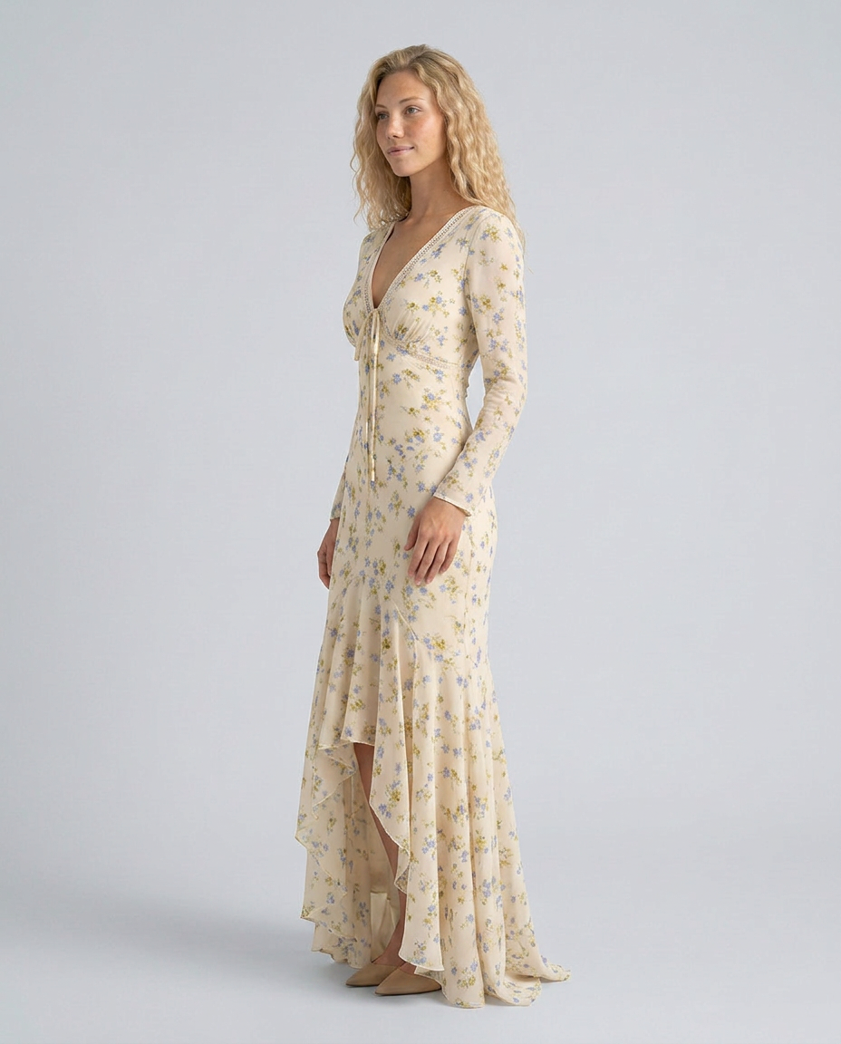 EVIE | Floral Print Lace Trim Cap Sleeve Maxi Dress