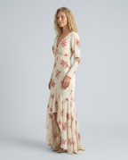 EVIE | Floral Print Lace Trim Cap Sleeve Maxi Dress