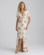 EVIE | Floral Print Lace Trim Cap Sleeve Maxi Dress
