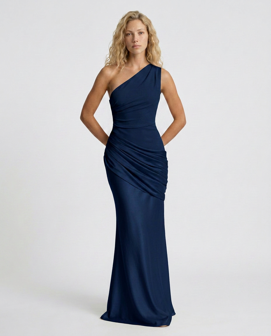 EVIE | One Shoulder Draped Satin Maxi Dress