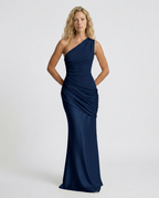 EVIE | One Shoulder Draped Satin Maxi Dress