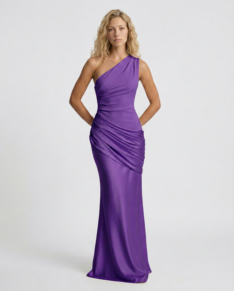 EVIE | One Shoulder Draped Satin Maxi Dress