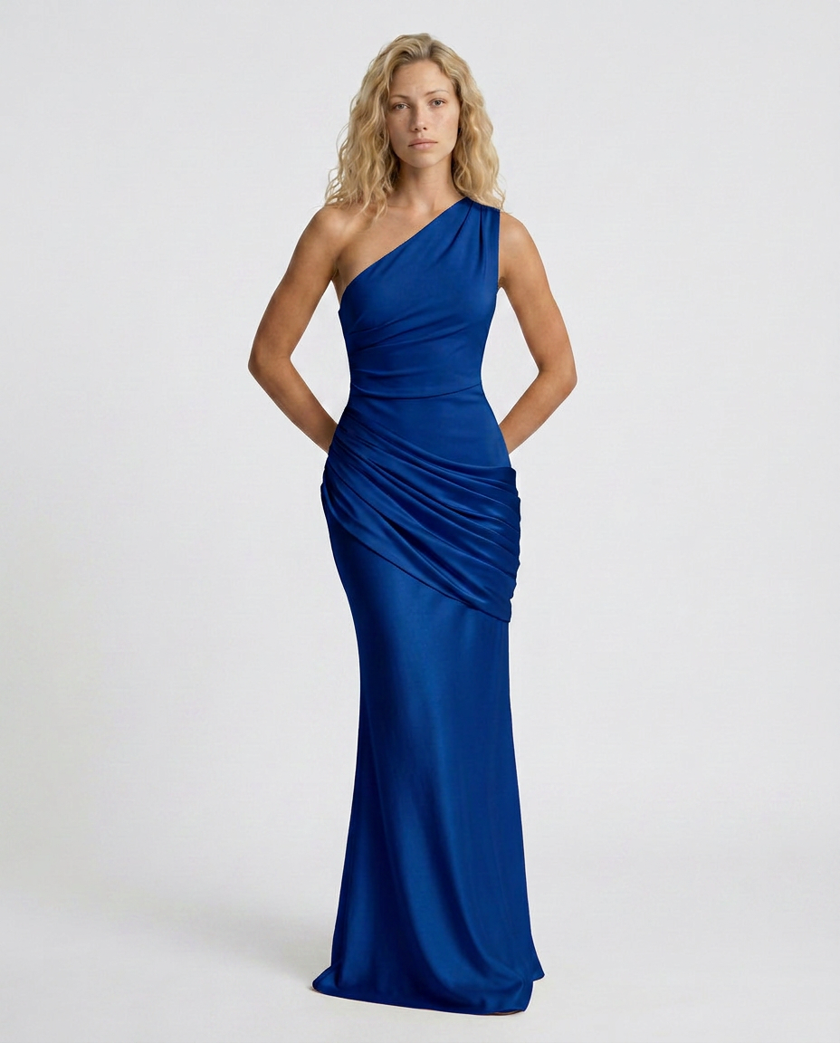 EVIE | One Shoulder Draped Satin Maxi Dress