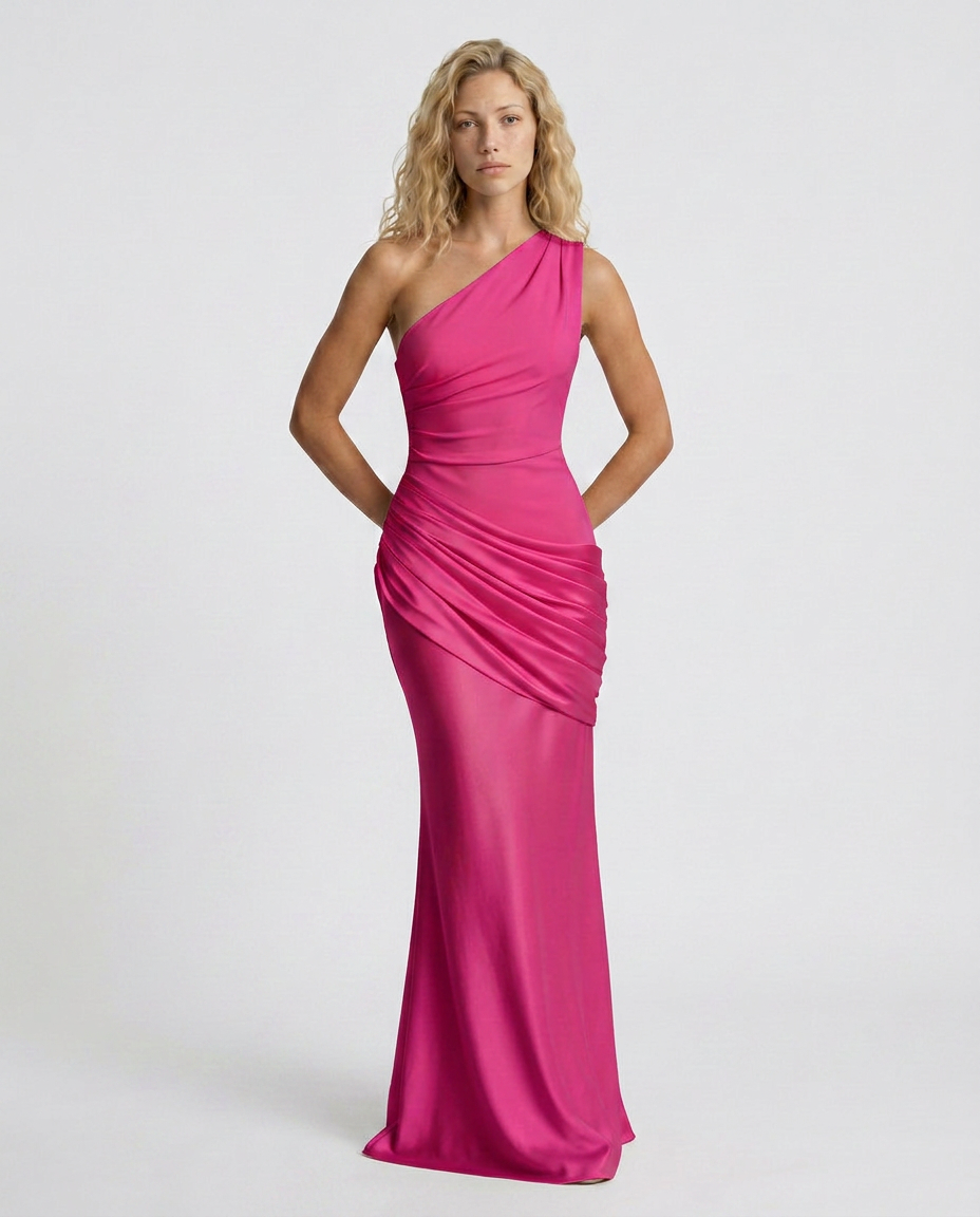 EVIE | One Shoulder Draped Satin Maxi Dress