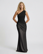 EVIE | One Shoulder Draped Satin Maxi Dress