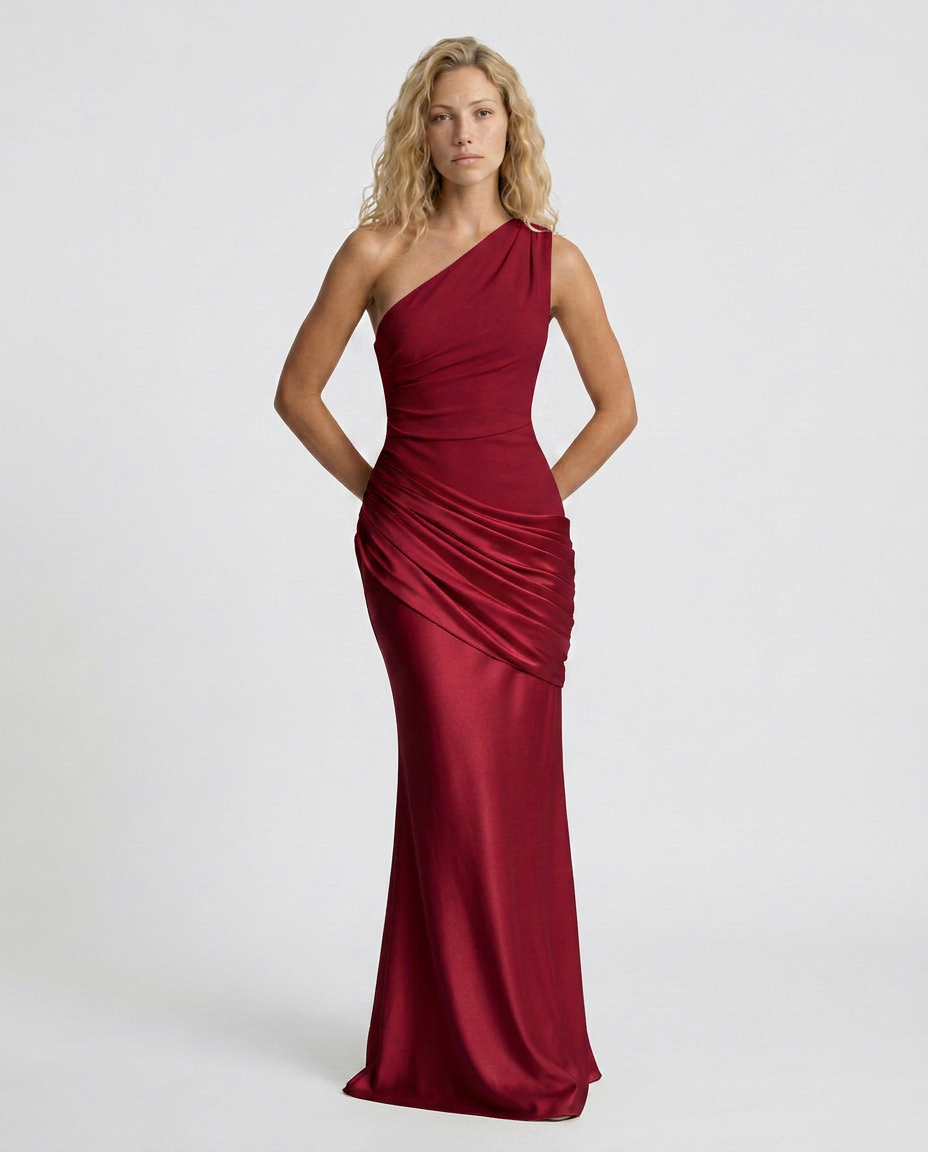 EVIE | One Shoulder Draped Satin Maxi Dress