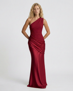 EVIE | One Shoulder Draped Satin Maxi Dress
