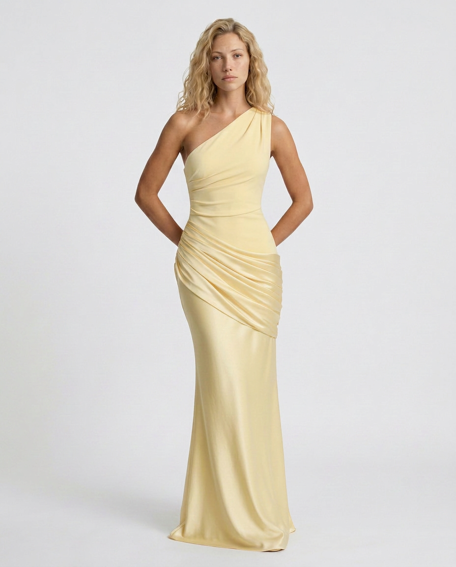 EVIE | One Shoulder Draped Satin Maxi Dress