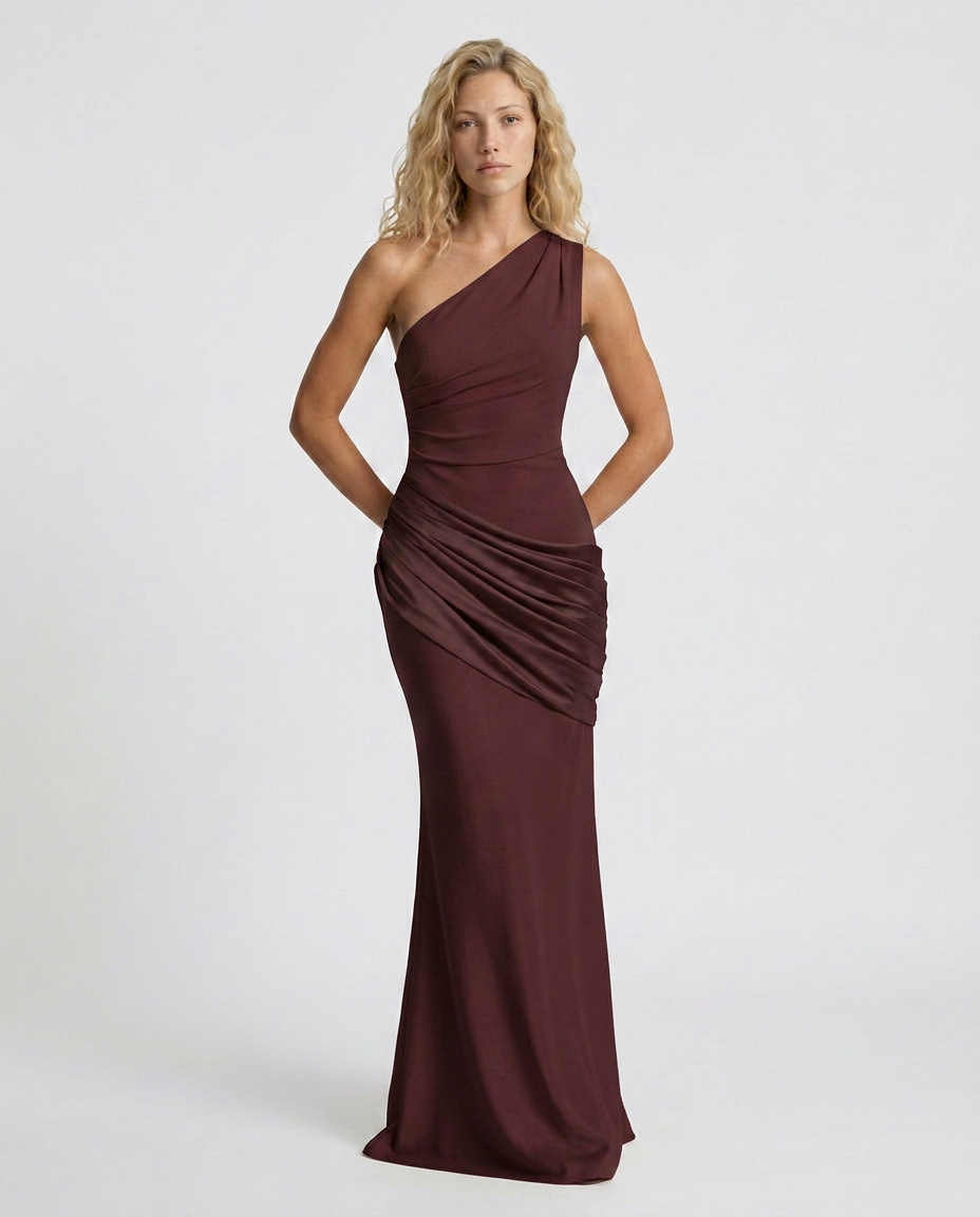 EVIE | One Shoulder Draped Satin Maxi Dress