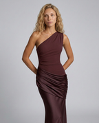 EVIE | One Shoulder Draped Satin Maxi Dress