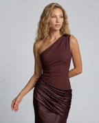 EVIE | One Shoulder Draped Satin Maxi Dress