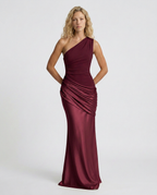 EVIE | One Shoulder Draped Satin Maxi Dress