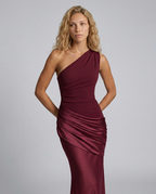 EVIE | One Shoulder Draped Satin Maxi Dress