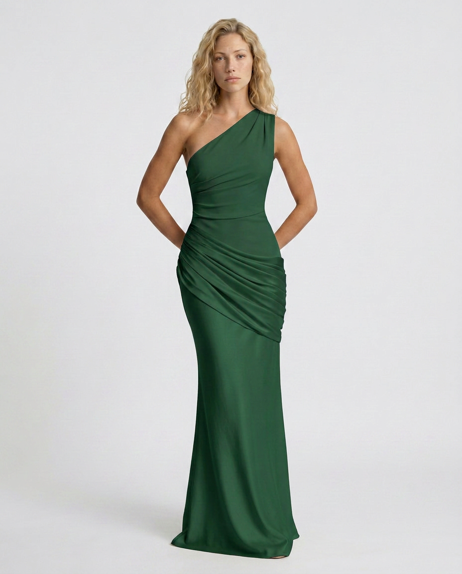 EVIE | One Shoulder Draped Satin Maxi Dress
