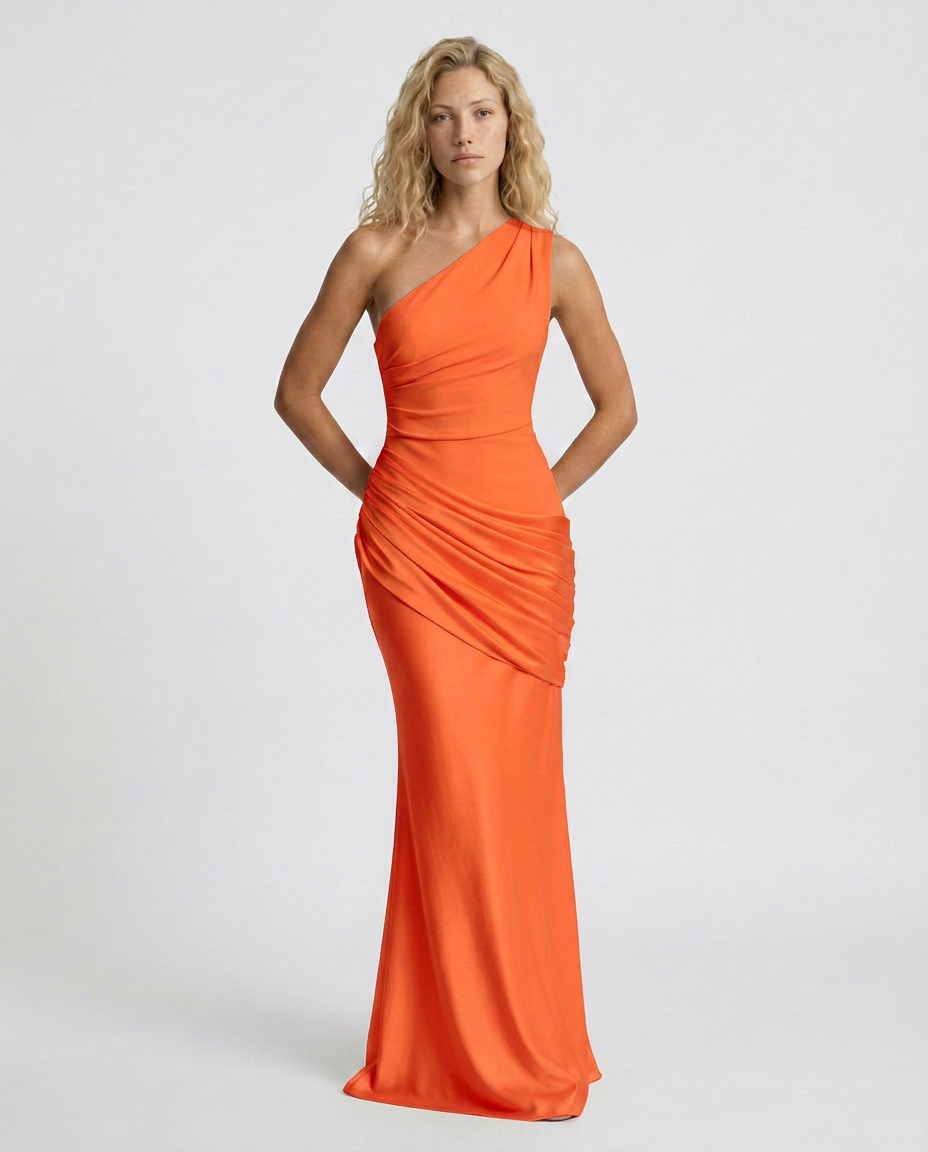EVIE | One Shoulder Draped Satin Maxi Dress