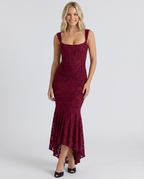 EVIE | Floral Lace Corset Ruched Skirt Maxi Dress