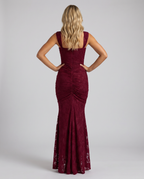 EVIE | Floral Lace Corset Ruched Skirt Maxi Dress