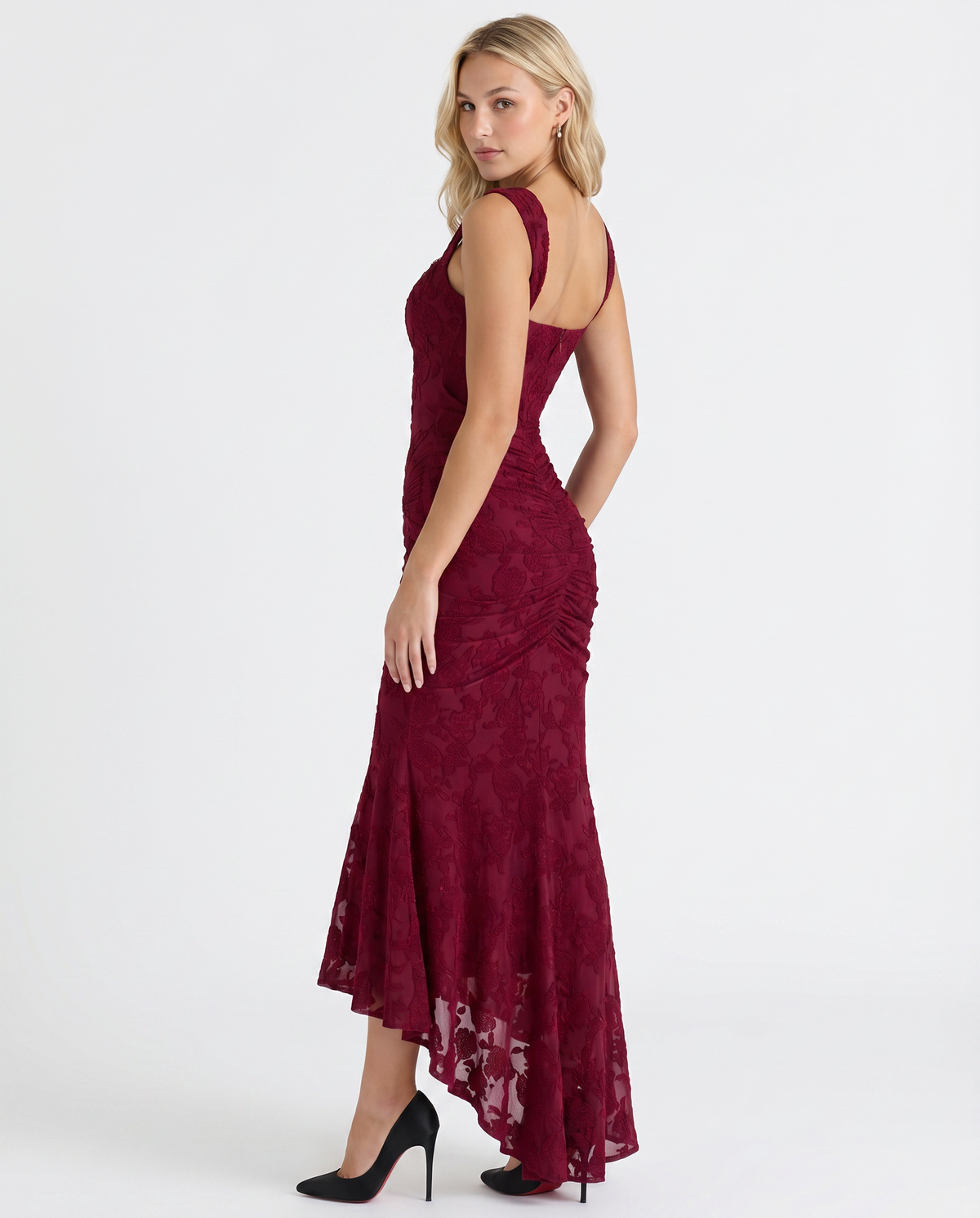 EVIE | Floral Lace Corset Ruched Skirt Maxi Dress