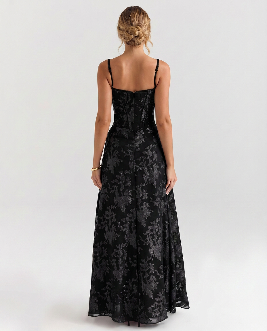 EVIE | Corset Bodice Lurex Maxi Dress