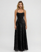EVIE | Corset Bodice Lurex Maxi Dress