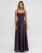EVIE | Corset Bodice Lurex Maxi Dress