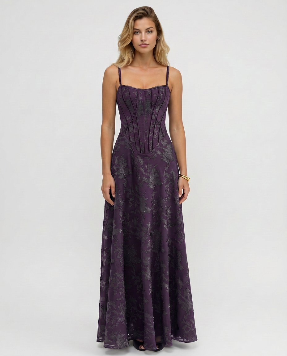 EVIE | Corset Bodice Lurex Maxi Dress