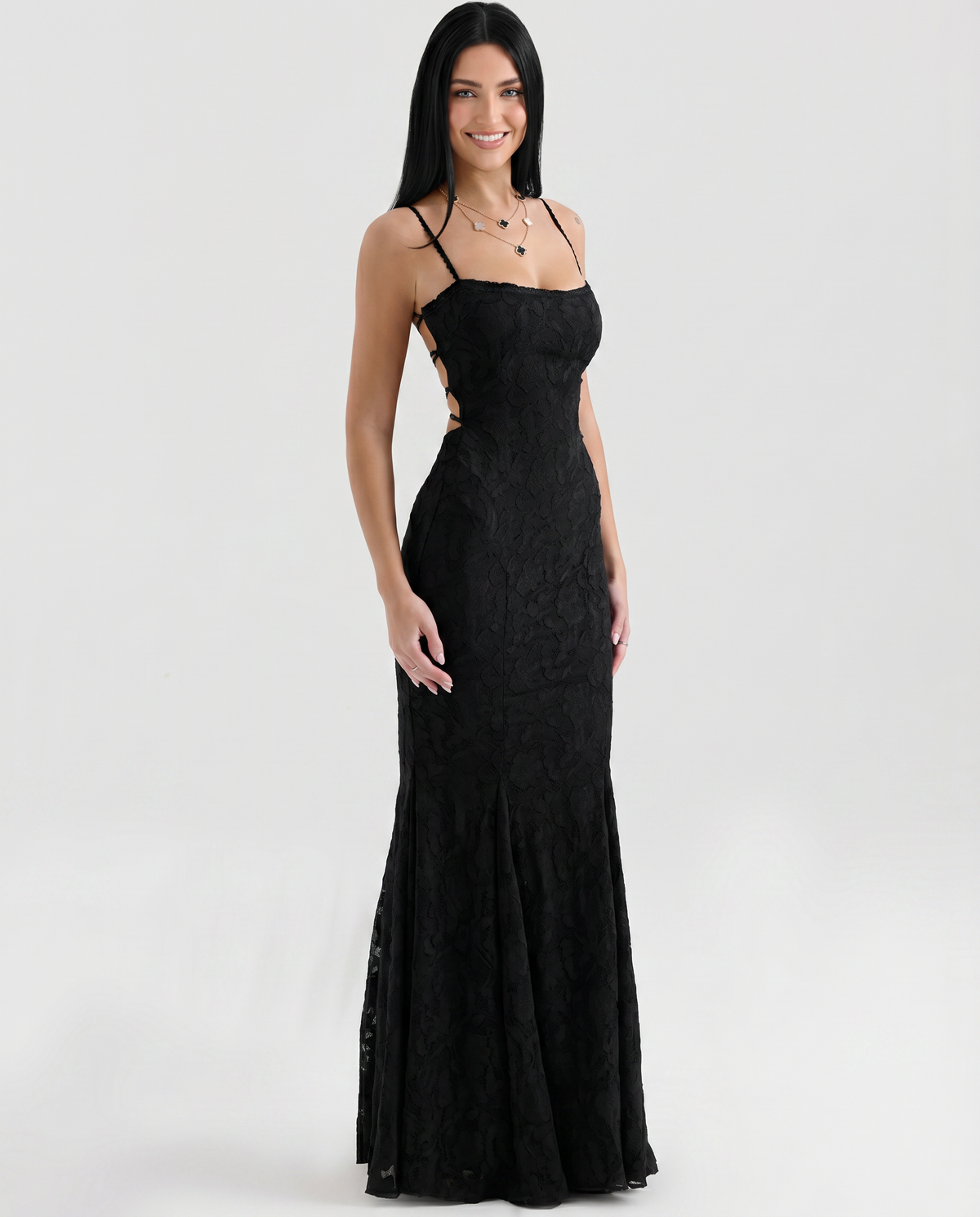EVIE | Lace Floral Strappy Back Maxi Dress