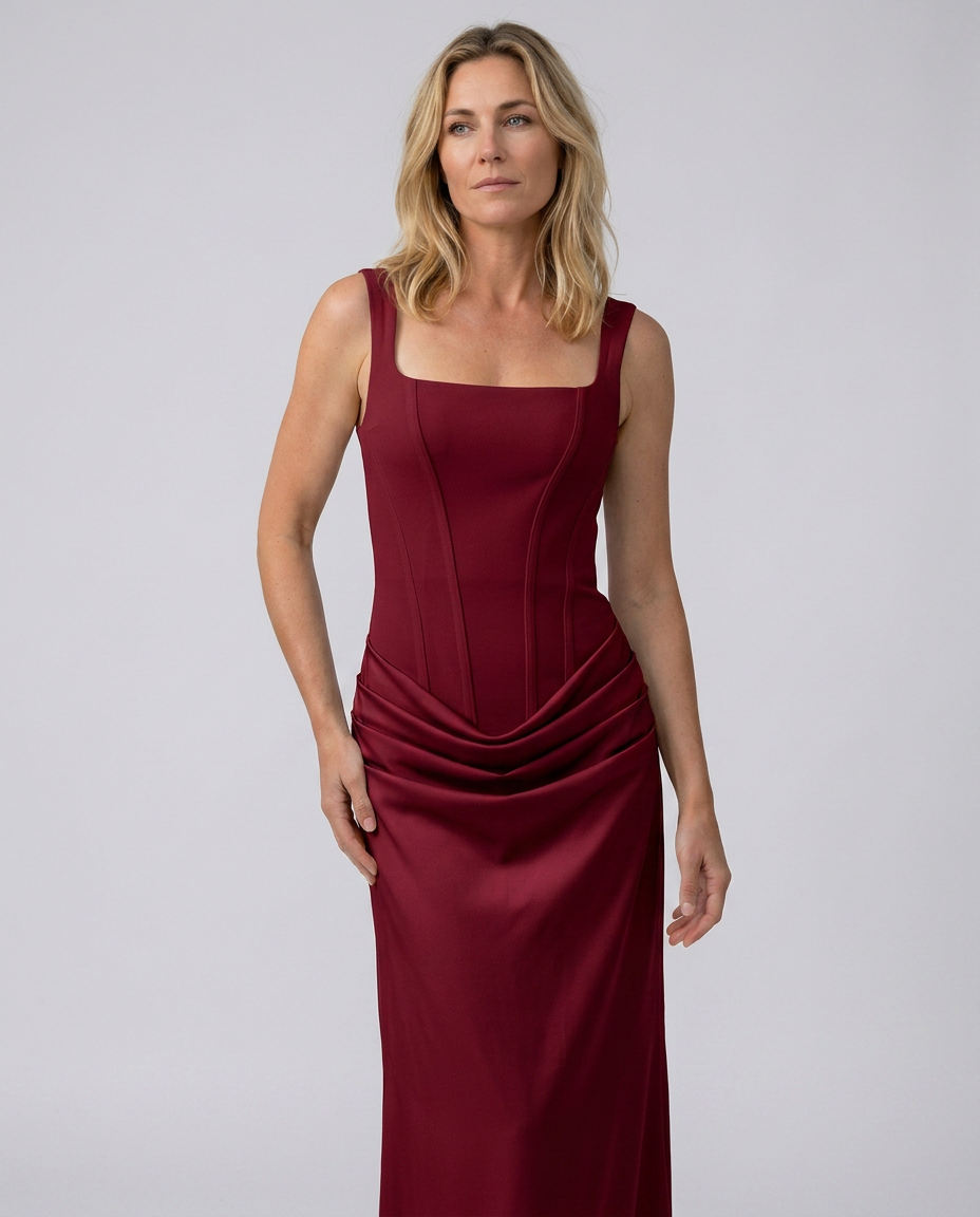 EVIE | Corset Draped Skirt Maxi Dress