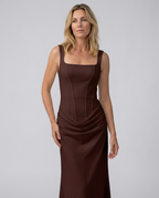 EVIE | Corset Draped Skirt Maxi Dress