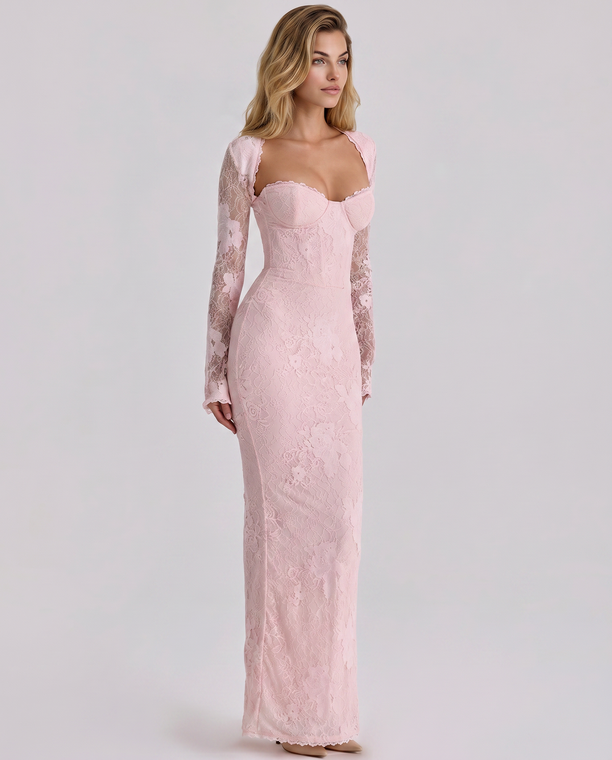 EVIE | Lace Overlay Corset Long Sleeve Maxi Dress