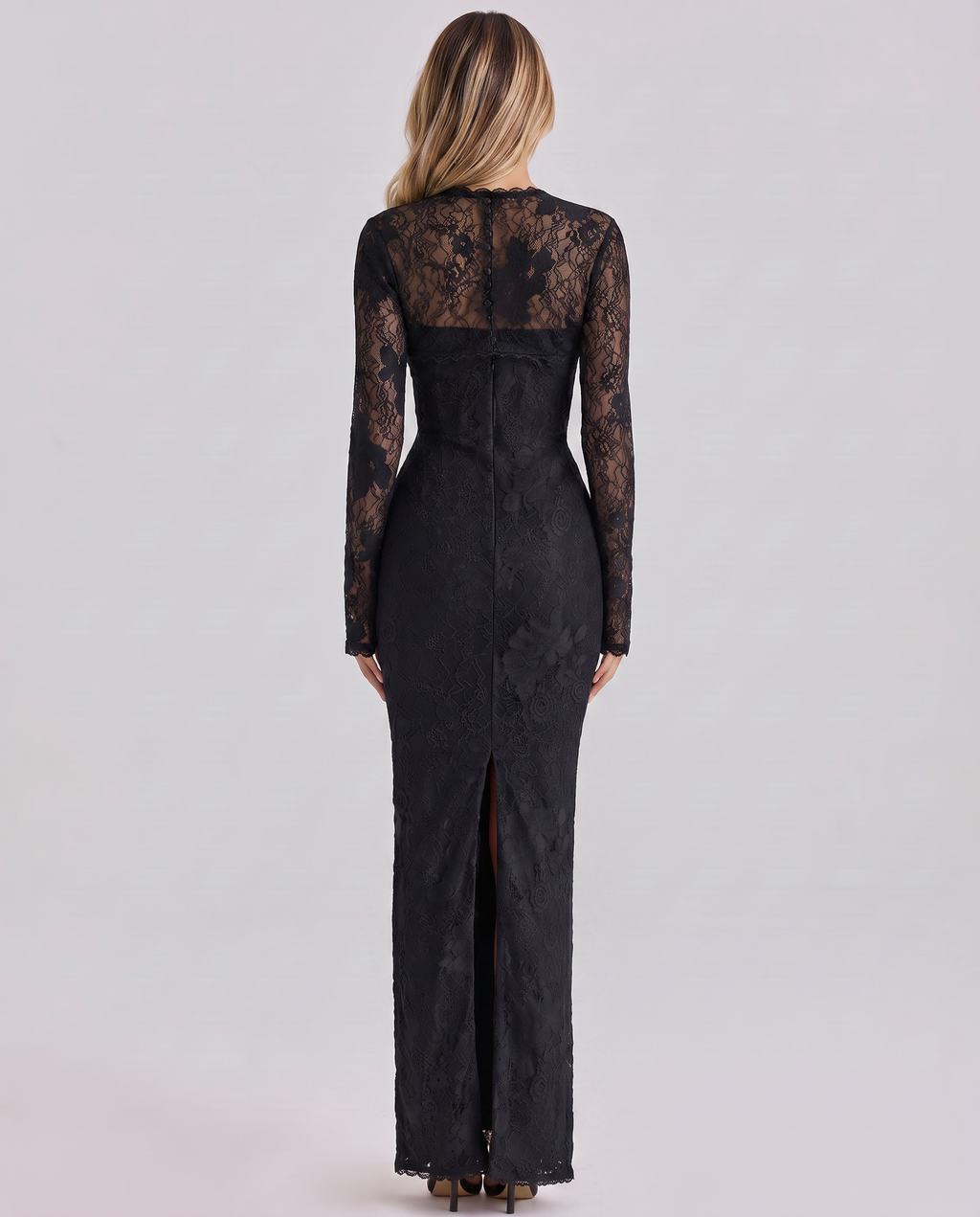 EVIE | Lace Overlay Corset Long Sleeve Maxi Dress