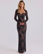 EVIE | Lace Overlay Corset Long Sleeve Maxi Dress