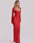 EVIE | Lace Overlay Corset Long Sleeve Maxi Dress