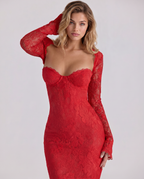EVIE | Lace Overlay Corset Long Sleeve Maxi Dress