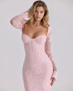 EVIE | Lace Overlay Corset Long Sleeve Maxi Dress