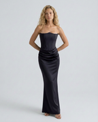 EVIE | Strapless Corset Draped Skirt Maxi Dress
