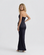 EVIE | Strapless Corset Draped Skirt Maxi Dress
