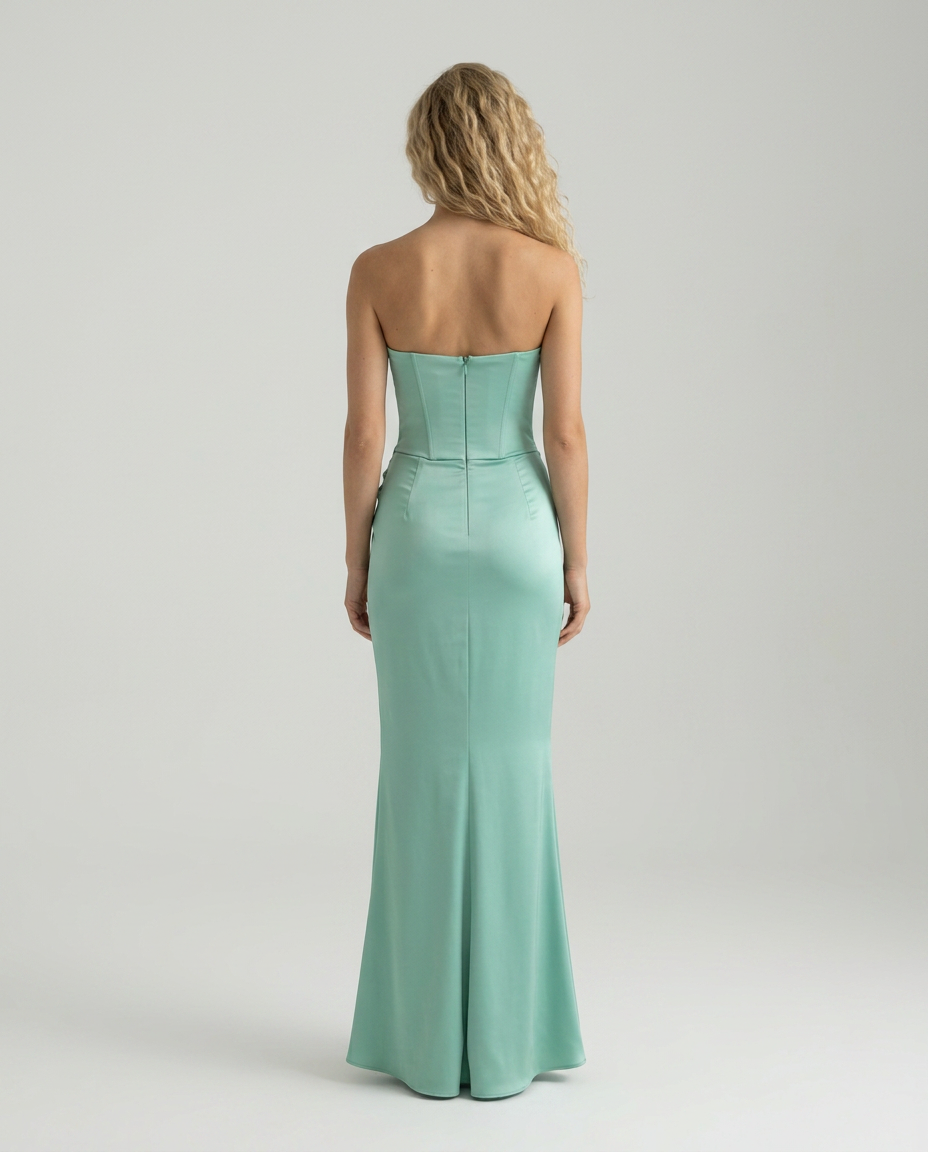 EVIE | Strapless Corset Draped Skirt Maxi Dress