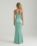 EVIE | Strapless Corset Draped Skirt Maxi Dress