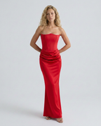 EVIE | Strapless Corset Draped Skirt Maxi Dress