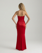 EVIE | Strapless Corset Draped Skirt Maxi Dress