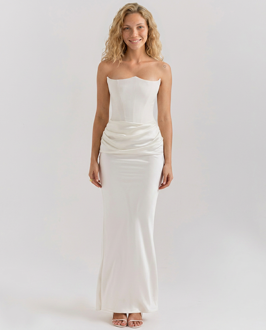 EVIE | Strapless Corset Draped Skirt Maxi Dress